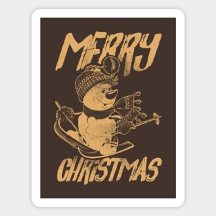 Skiing Snowman - Merry Christmas - Brown Magnet